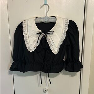 Black and White Women's Top with Peter pan Collar